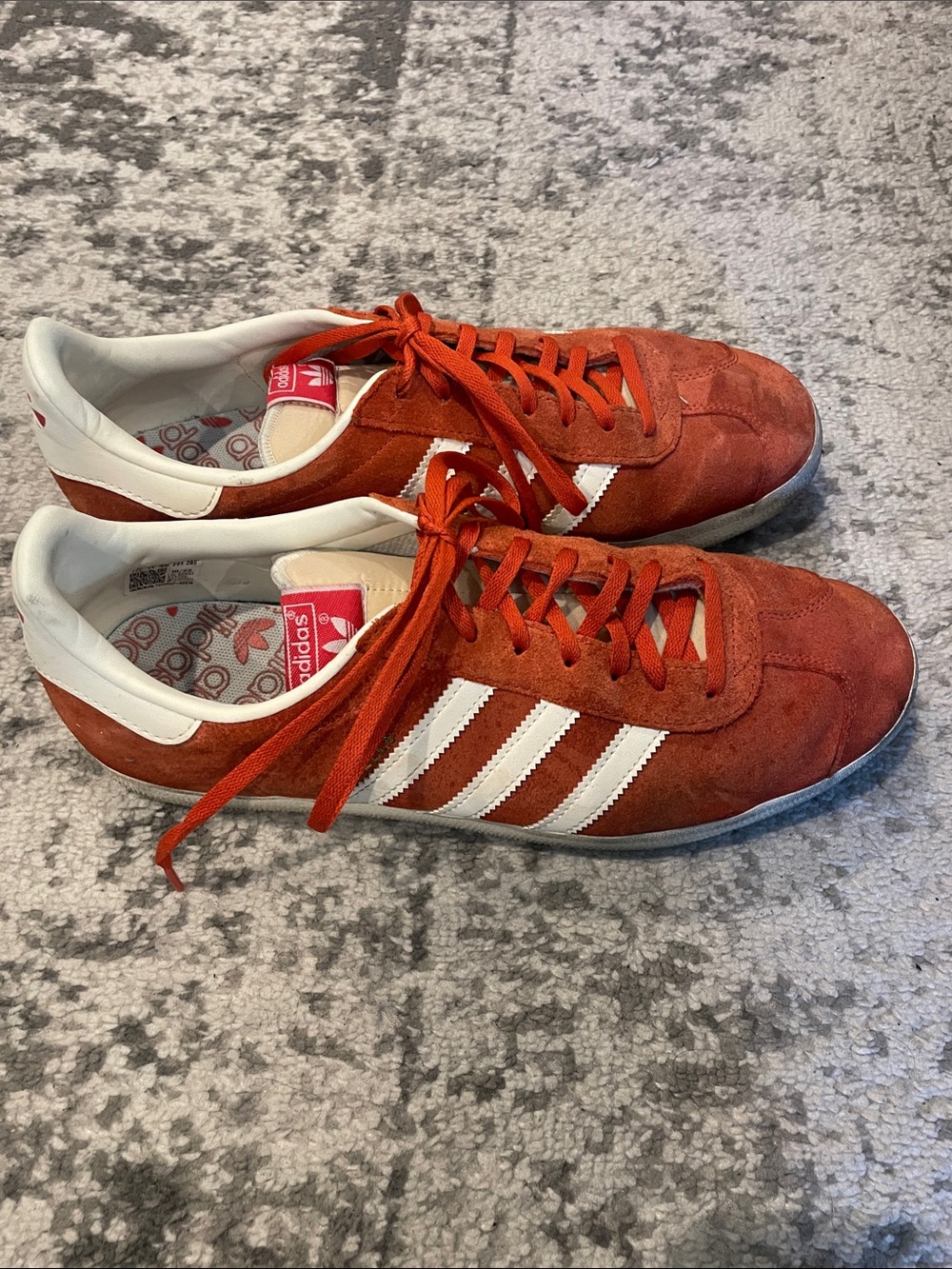 adidas Men’s Orange Suede Low-Top Sneakers with White Stripes